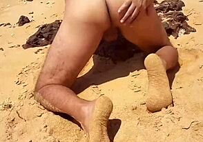 Gay Latina ladyboy shows off her assets at the beach