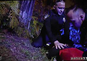 Uniformed officer enjoys interracial threesome