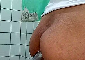 Gay masturbation with a bareback bottle insert