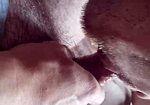 Young gay guy gives a blowjob to a mature and experienced Daddy in bareback sex video