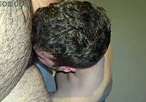 Straight bear gets gay blowjob surprise