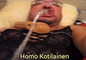 Gay homemade video of a chubby crossdressers jerking off