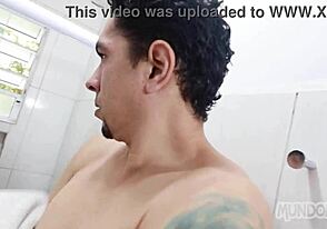 Hot gayanal action with big cock in bathroom scene