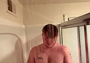 Gay amateur's solo shower session