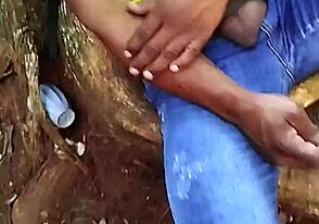Gay guy gives head outdoors