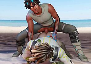 Hot gay action on the beach with anal sex and more