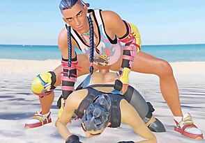 Beach babes engage in anal play