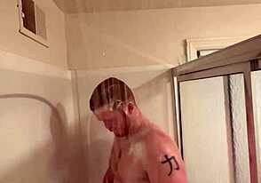 Gay amateur's solo shower session