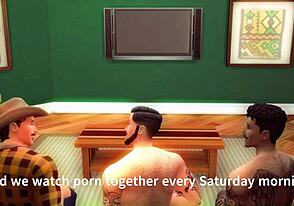 Gay threesome with big dick and big ass men in a bareback porn video