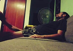 The guy, tired from work, relaxed with great blowjob