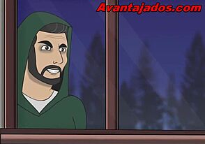 The ass in the cartoon cabin, a funny gay drawing