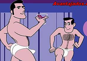 Cartoon animated gay sex at the party, dubbed in Portuguese