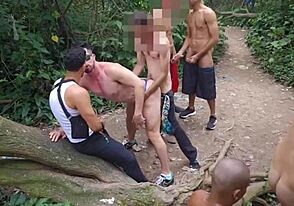 Public park fun with ass offering and gay action