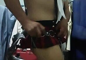 A closet travesti schoolgirl gets fucked by an older man