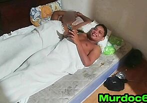 Young gay guy’s friend rests while getting a blowjob from his partner in crime