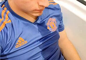 Straight European man masturbates and urinates