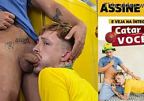 Backstage action with hot Brazilian twink and deepthroat action