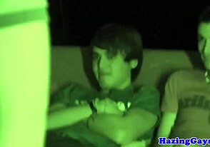 Straight jocks get anal sex with gay twinks while they are giving blow jobs to frat brothers