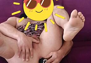 The guy has two of the thickest dildos in his hole