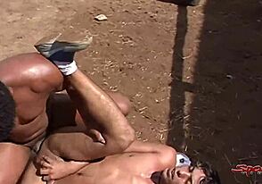 Interracial couple's passionate stable tryst