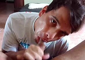 Sucking a dick with slurry ends with a facial, just like in the best street blowjob videos