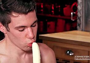 Delicious twinks have breakfast in their underwear, captured in a steamy image