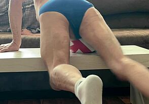 Tight underwear and volleyball for a workout session