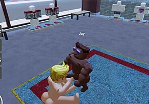 Gay Roblox public store scene with anal and oral sex