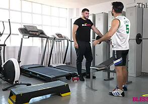 Muscle up with a hot gay scene of a personal trainer in action