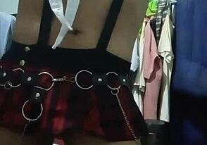 A closet travesti schoolgirl gets fucked by an older man
