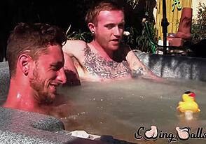 Ginger hottie got out of jacuzzi to bang his dick