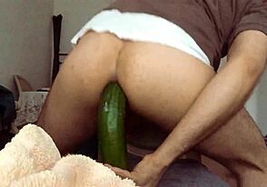 Girl has sex with a huge cucumber instead of her boyfriend