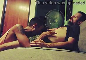 The guy, tired from work, relaxed with great blowjob
