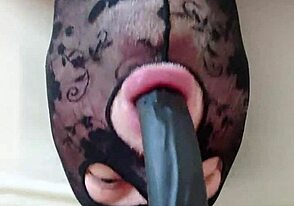 Oral sex with a long dildo