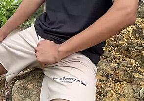 A straight guy got fucked by another in the middle of a mountain