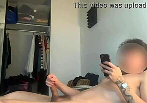 Hot gay Jock, 19 years old, twinks hard and cums on his chest