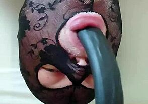 Oral sex with a long dildo