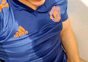 Straight European man masturbates and urinates