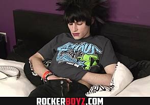 Rocker boyz - crazy hair emo twink jerks his cock