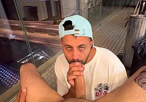 Middle Eastern stud’s monster cock sucked on sexy balcony