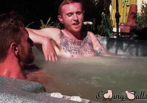 Ginger hottie got out of jacuzzi to bang his dick