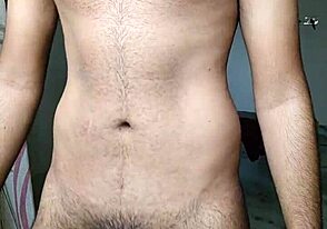 Hairy Indian guy in hotel room, pleasuring himself with a finger