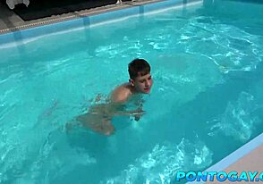 Young gay gives blow job to an older man while he pleases himself