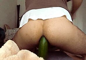 Girl has sex with a huge cucumber instead of her boyfriend