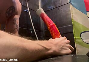 Holy Shit! Twink Deepthroating a Massive Horse Cock Toy Up Close