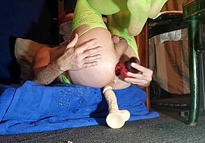 Solo boy's hardcore anal toy session with explosive results