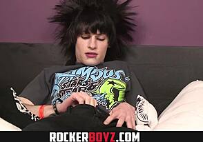 Rocker boyz - crazy hair emo twink jerks his cock