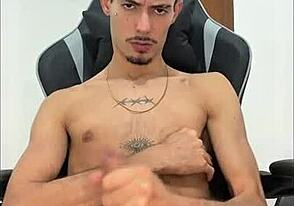 A young guy with a hairy dick cumming hard