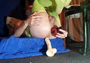 Solo boy's hardcore anal toy session with explosive results