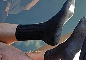 Gay masturbation with a dildo in his car